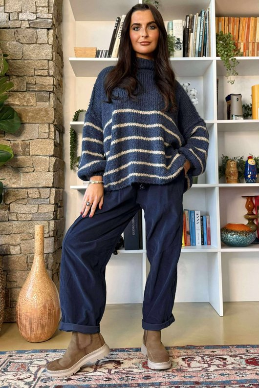 Big Softie Stripe Funnel Grunge Knit Denim
